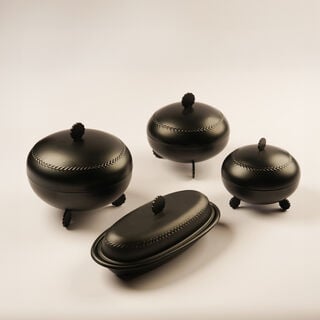 La Mesa Metal Serve Bowl With Lid Black Plated 12*12*12Cm, Black