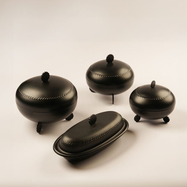 La Mesa Metal Serve Bowl With Lid Black Plated 12*12*12Cm, Black image number 2