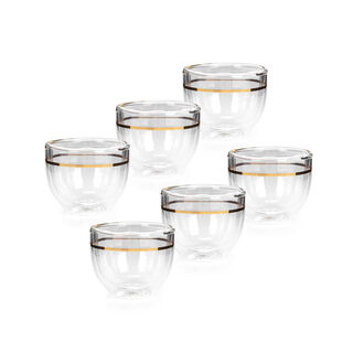 6 Pcs Double Wall Cawa Glass Cup Calligraphy Design Gold
