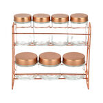 Alberto 7 Pieces Glass Spice Jars With Copper Clip Lid And Metal Stand image number 1