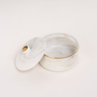 La Mesa beige marble date bowl with lid 13*9 cm