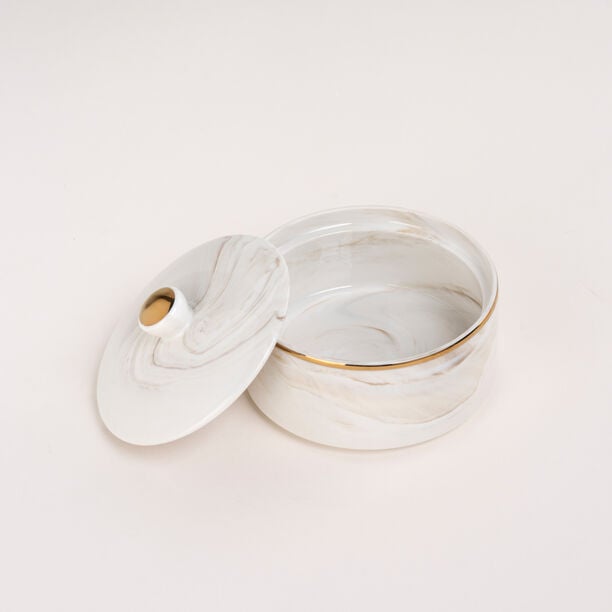 La Mesa beige marble date bowl with lid 13*9 cm image number 3