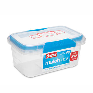 Decor Plastic Food Saver Rectangle Shape V: 1 L Blue Lid ( Match Ups Clips)