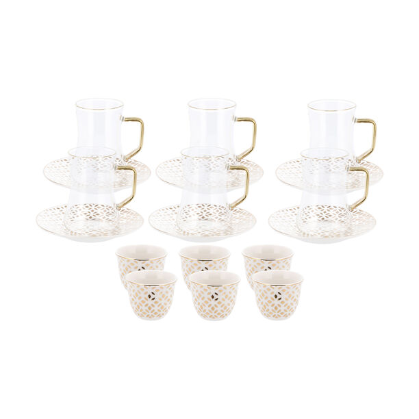 Dallaty white with gold patterns Tea and coffee cups set 18 pcs image number 1