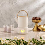 Tea Pot With Bamboo Handle And Warmer In Semi Matt image number 0