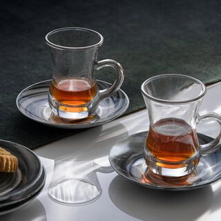 طقم أكواب شاي 12 قطعه تصميم رخام لون فضي من لاميسا