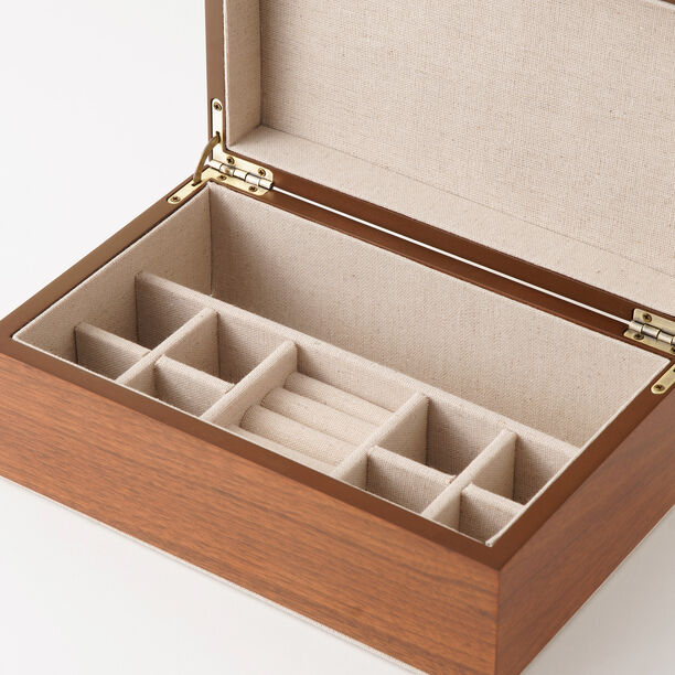 هومز صندوق مجوهرات صغير وطبقتين للتخزين أم دي أف 23*14.7*8.8سم، بني image number 3