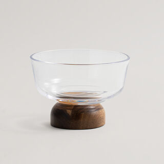 Dallaty glass date bowl with wooden base, 14*14*8cm