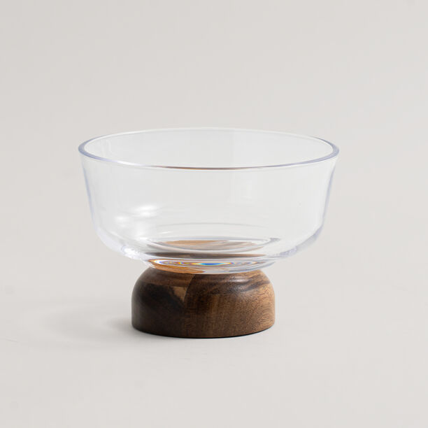 Dallaty glass date bowl with wooden base, 14*14*8cm image number 0