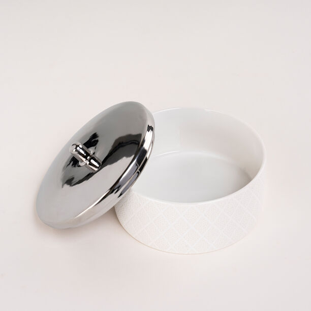 Dallaty white & silver porcelain date bowl with lid 12.3*12.3*3.3 cm image number 2