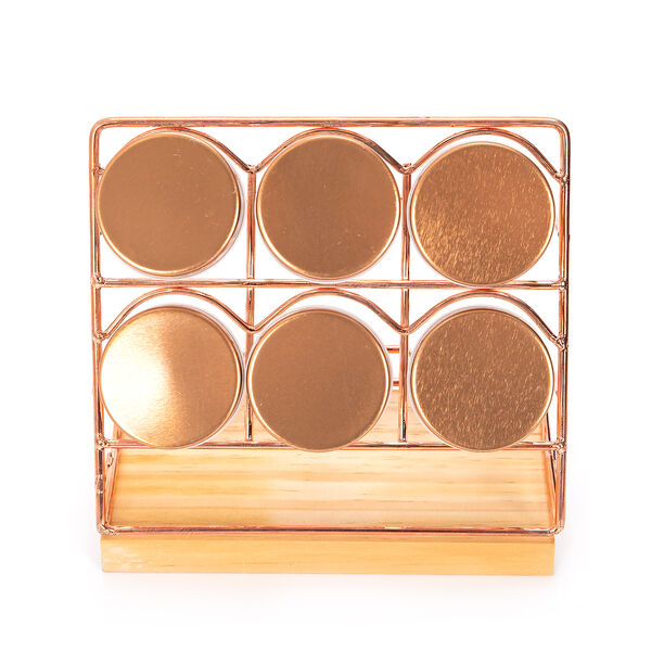 Alberto 6 Pieces Glass Spice Jars With Copper Clip Lid And Metal Stand image number 1