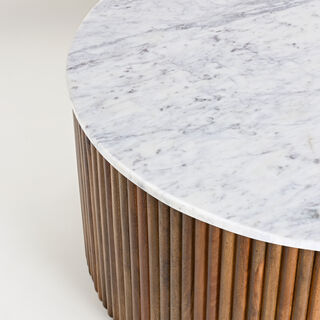 Homez coffee table wood and marble in brown, 40*90*90cm