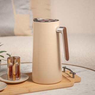 Dallaty 1L beige steel vacuum flask with wooden handle