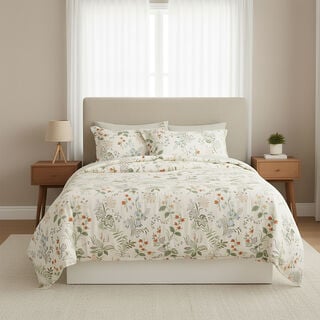 Cottage microfiber summer floral 6pc queen comforter set, beige 200*240cm