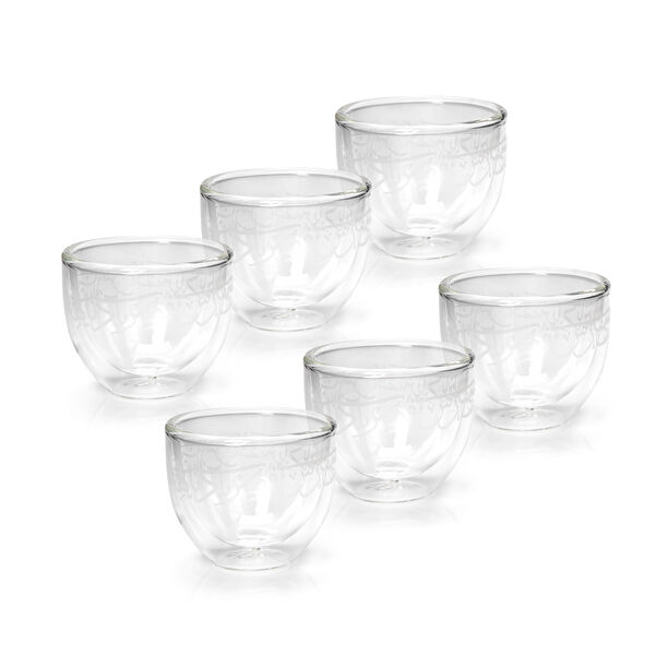6 Pieces Double Wall Cawa Borosilicate Glass Cup Serves 6 Persons Plain Calligraphy Matte image number 1