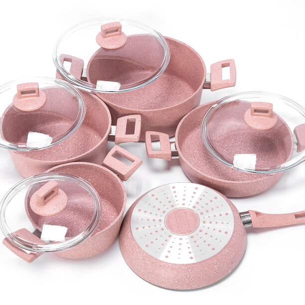 Alberto Granite Cookware Set 9 Pieces With Glass Lid Pinkstone Color image number 3