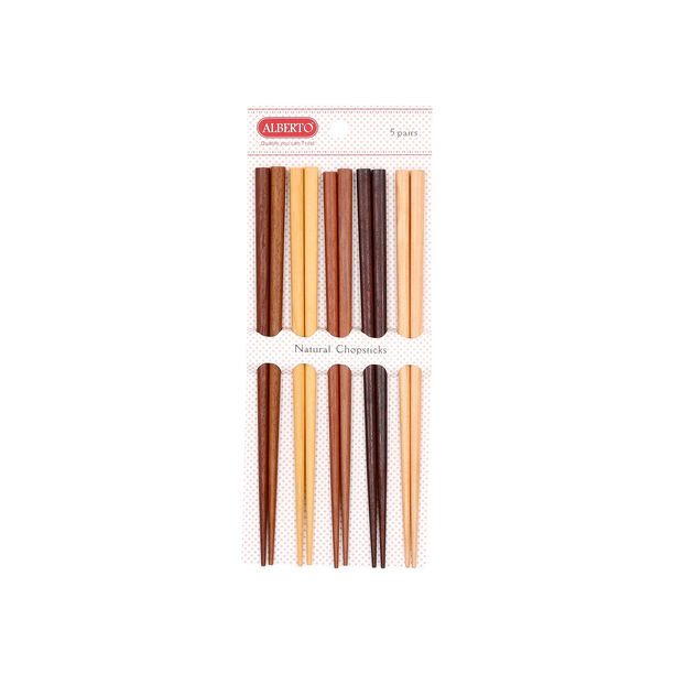 Alberto 10 Pieces Bamboo Chopsticks Set Assorted Brown Colors image number 0