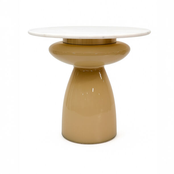 Homez glass coffee table with marble top 61*51cm, beige image number 0