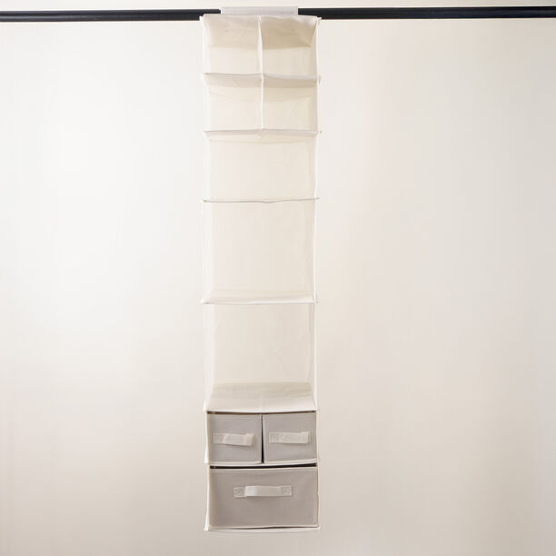Homez polyester clothes organizer hanging organizer with 7 tiers and 3 drawers, beige 32*62*32 image number 0