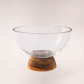 La Mesa dia 26.5cm glass bowl with acacia wood base