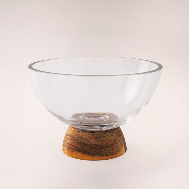 La Mesa dia 26.5cm glass bowl with acacia wood base image number 0