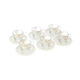 English Tea Set Glass 12Pc Zukruf Gold Serv 6Ppl