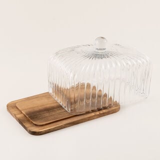 La Mesa glass cake stand with wooden base 21.5*32.5*22.5cm
