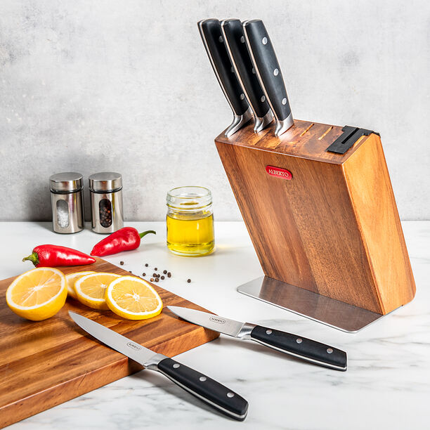 Alberto Acacia Wood Knife Block With 5 Wood Knives Set And Sharpner image number 0