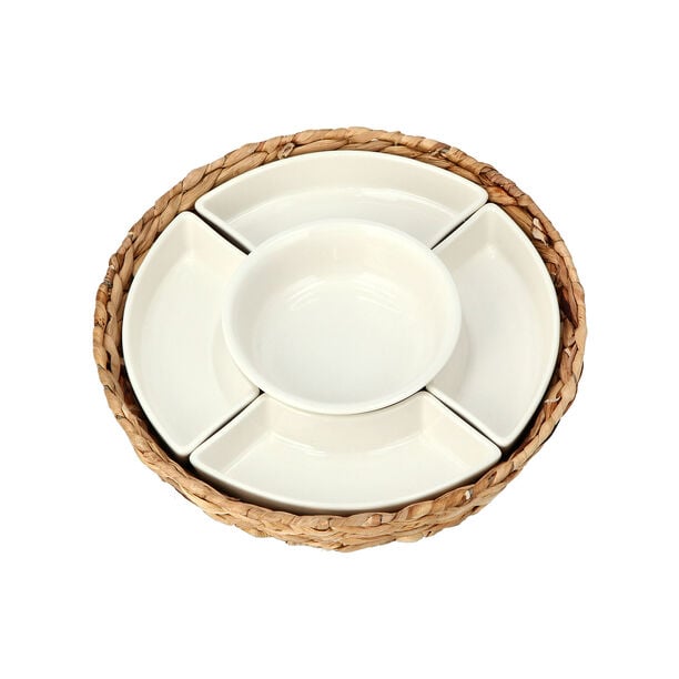5 Pcs Section Tray With Sea Grass Basket image number 1