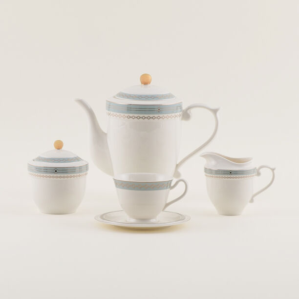 La Mesa 47 Pcs Porcelain Formal Dining Set, White And Blue image number 6