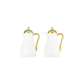 2 Piece Plastic Vacuum Flask Set Qamryat 1L+1L White And Gold