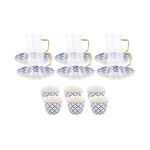 Dallaty white with gold and blue patterns Tea and coffee cups set 18 pcs image number 1