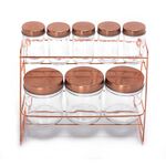 Alberto Glass Spice Jars Set 8 Pieces With Copper Lid & Stand image number 1