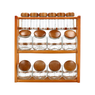 14 Pcs Glass Spice Jar With Wooden Rack