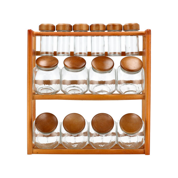 14 Pcs Glass Spice Jar With Wooden Rack image number 0