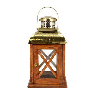 Lantern Wood And Steel Natural & Shiny