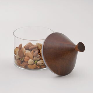 دلتي سكرية زجاجية بغطاء خشبي 10*10*15سم