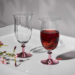 Set Of 4 Clear Ribbed Ice Tea Glass With Rose Gold Stem