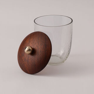 هومز برطمان زجاجي وغطاء خشب بتصميم منحني 10*10*12سم