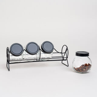 Alberto 4 Pieces Glass Spice Jars With Clip Lid And Metal Rack