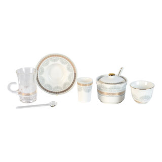 Tea And Coffee Set 28 Pieces Porcelain Silver And Gold 