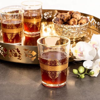 6 Oz Moroccan Tea Glass Real Gold H8.2Xt5.8Xb4.3Cm Design 1