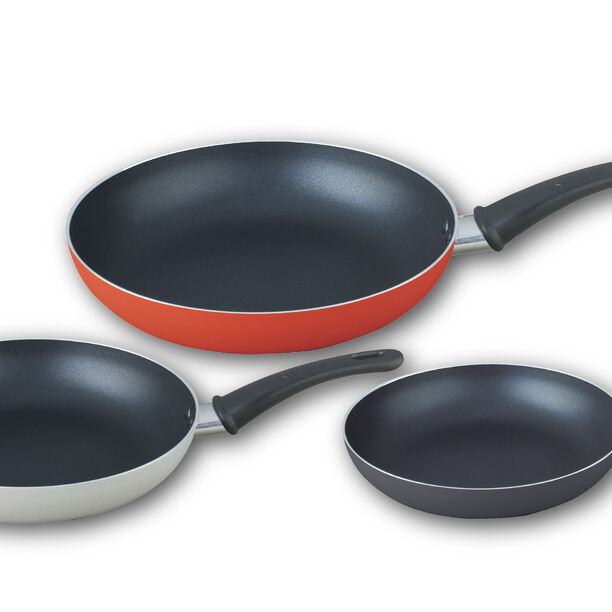 3Pcs Non Stick Frypan Set Black, Silver, Red image number 3
