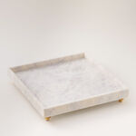 Homez white marble square tray with brass feet 38*38*6.35cm image number 0