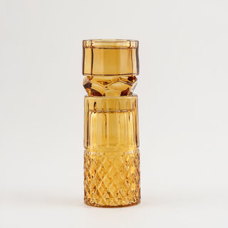 هومز حامل شموع زجاجي بتصميم ماسي بني داكن 8.9*8.9*27.4 سم