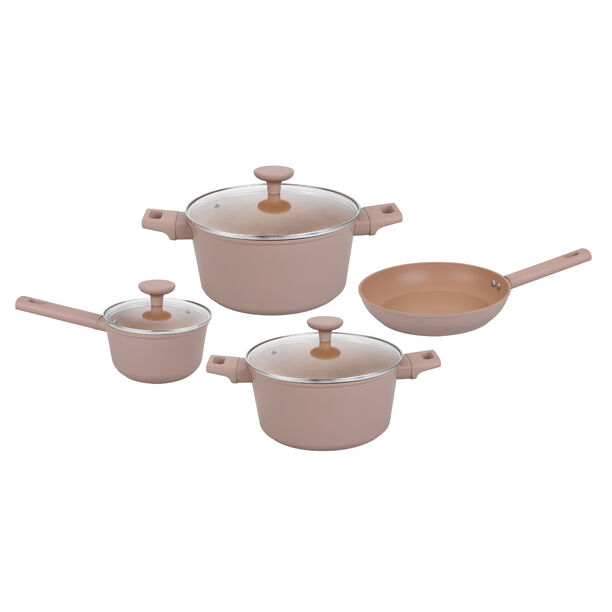 Pentola 7Pcs Aluminum Non Stick Cookware Set With Glass Lids, Brown image number 1