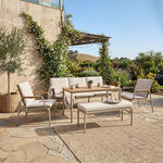Homez 5 Piece Beige Steel Patio Dining Sofa Set With Bench image number 1