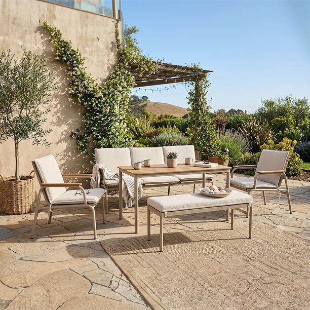 Homez 5 Piece Beige Steel Patio Dining Sofa Set With Bench image number 1
