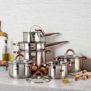 Alberto Stainless Steel Cookware Set 12 Pieces Copper Handle