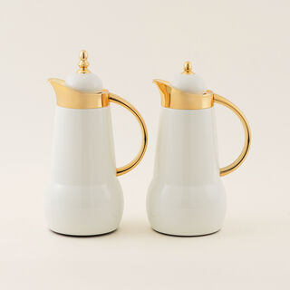 Dallaty Steel Vacuum Flask Set White And Gold 1 L + 1 L